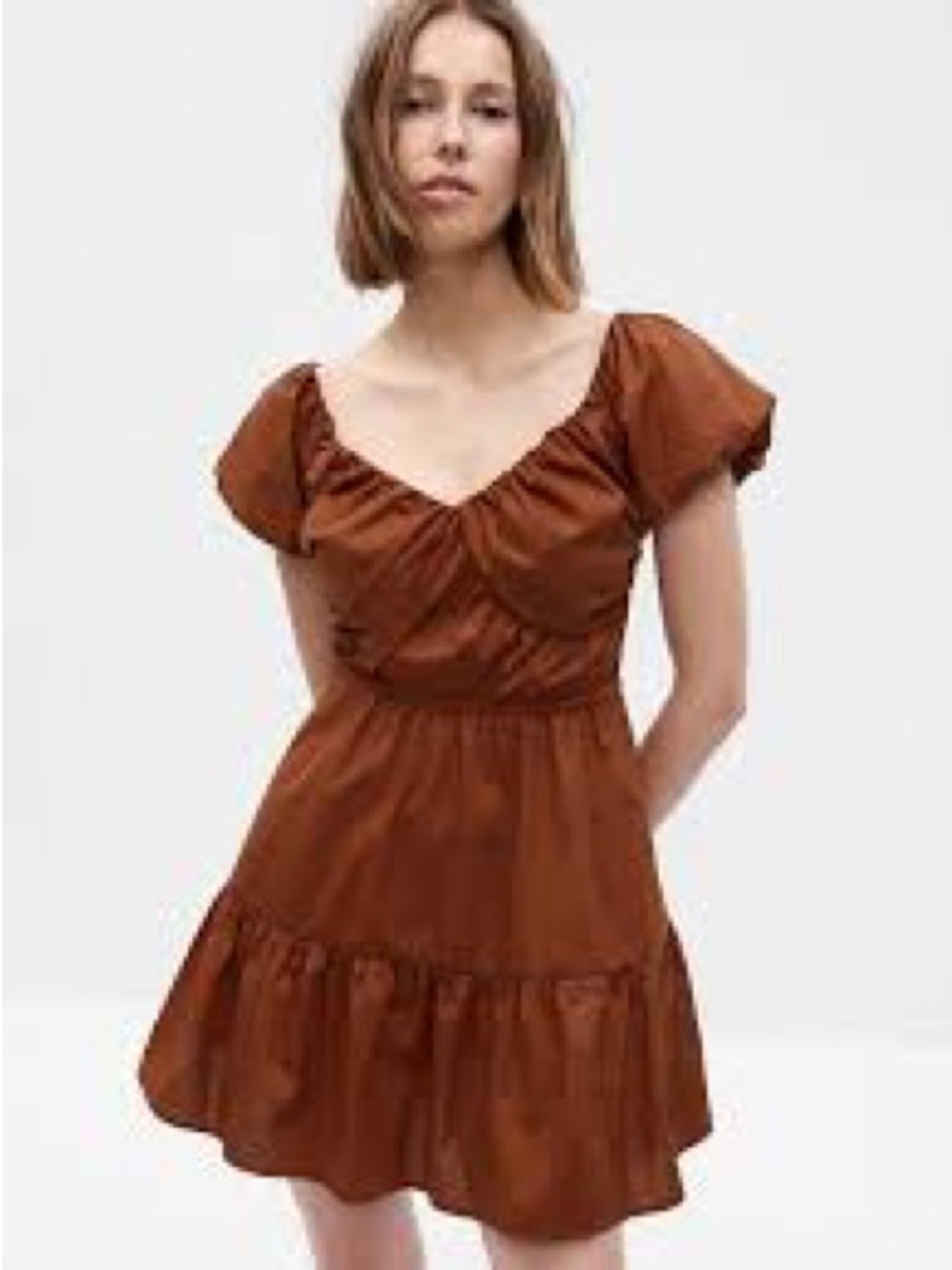 GAP Puff Sleeve Mini Dress in Rust NWT size S